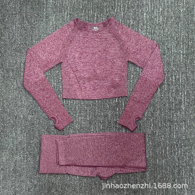 High Waist Yoga Set with Long Sleeve Key Hole Top