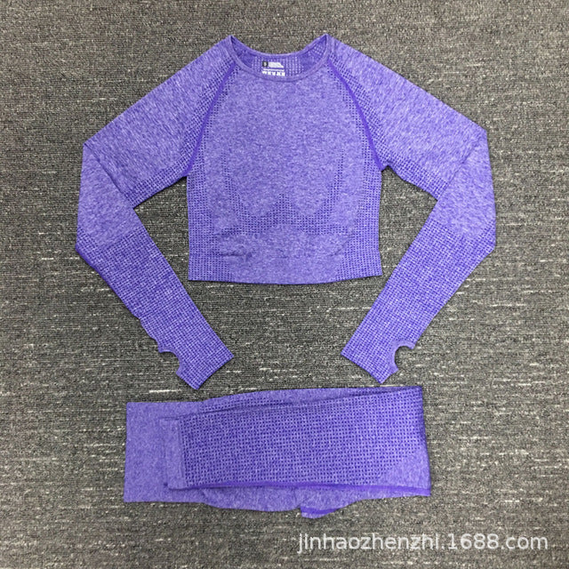 High Waist Yoga Set with Long Sleeve Key Hole Top