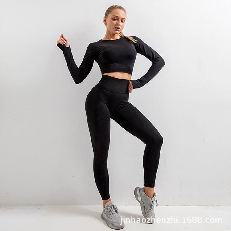 High Waist Yoga Set with Long Sleeve Key Hole Top
