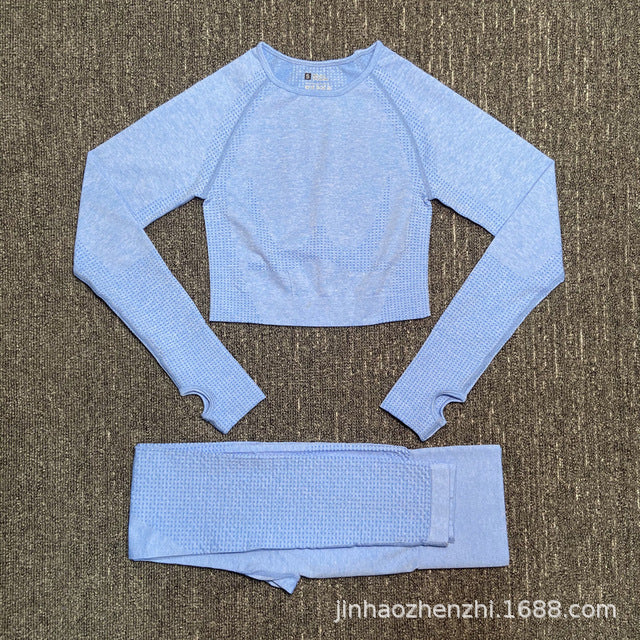 High Waist Yoga Set with Long Sleeve Key Hole Top