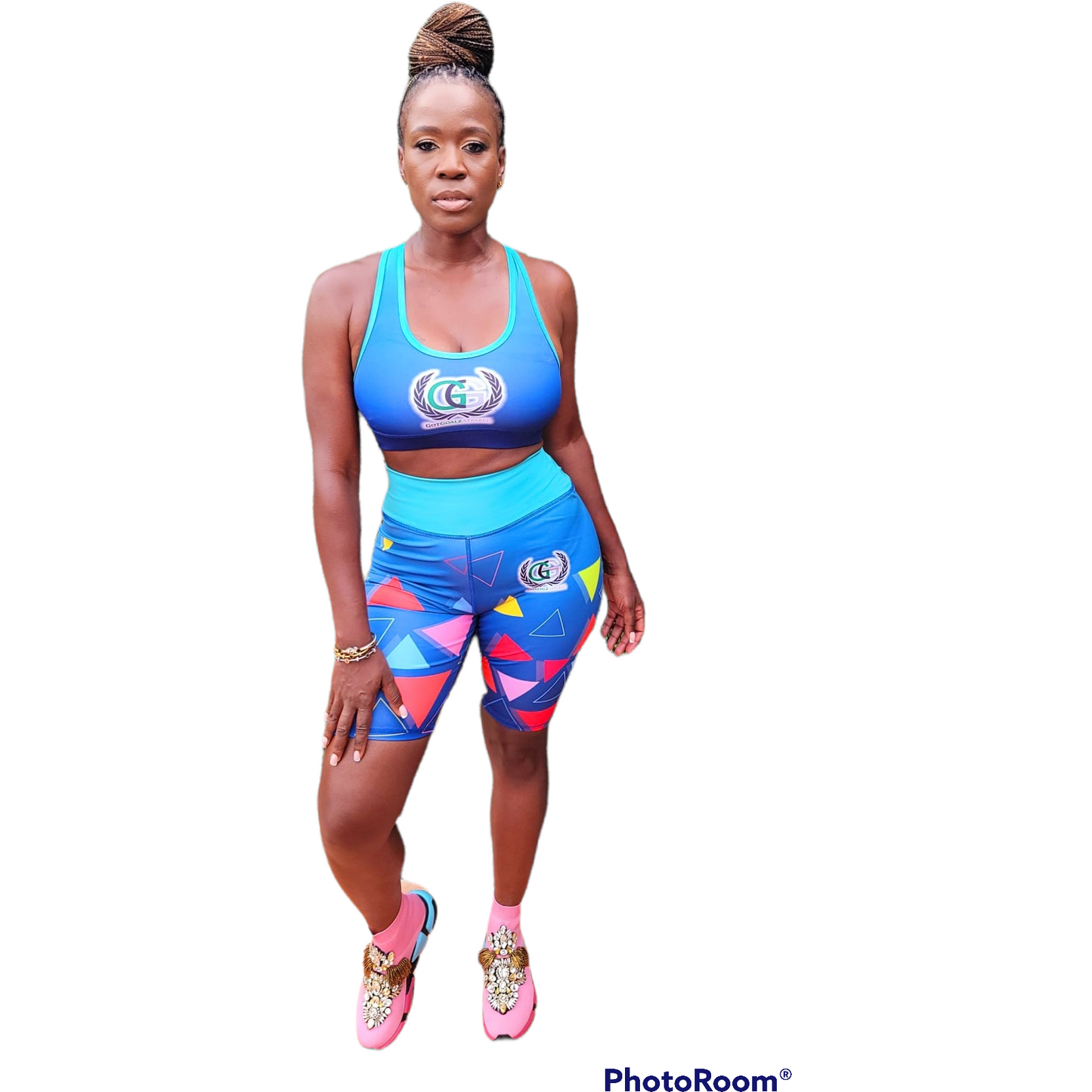 Biker Short (Pink and Green High Waist)