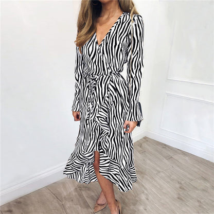 Zebra Print Chiffon High Waist Dress