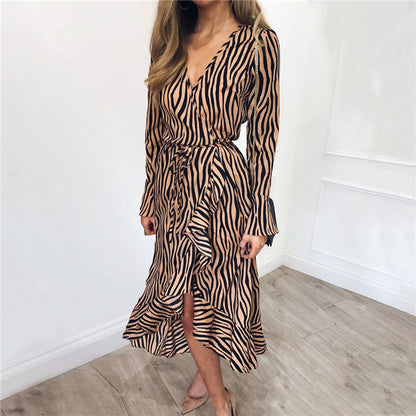 Zebra Print Chiffon High Waist Dress