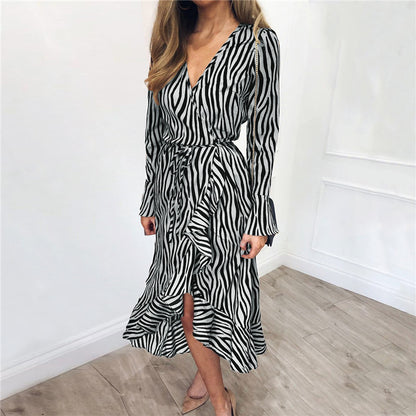 Zebra Print Chiffon High Waist Dress