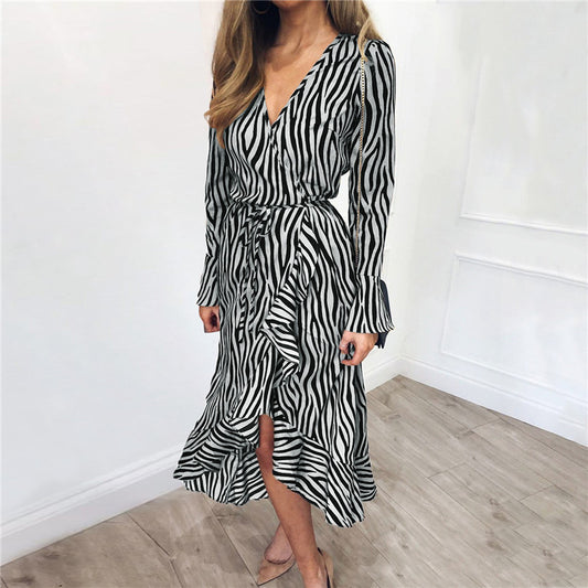 Zebra Print Chiffon High Waist Dress