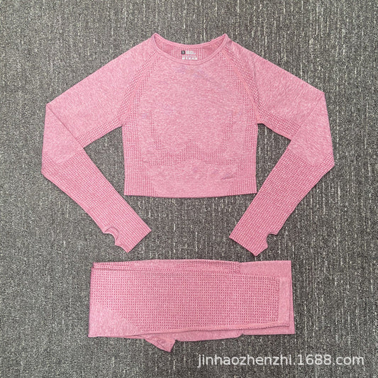 High Waist Yoga Set with Long Sleeve Key Hole Top