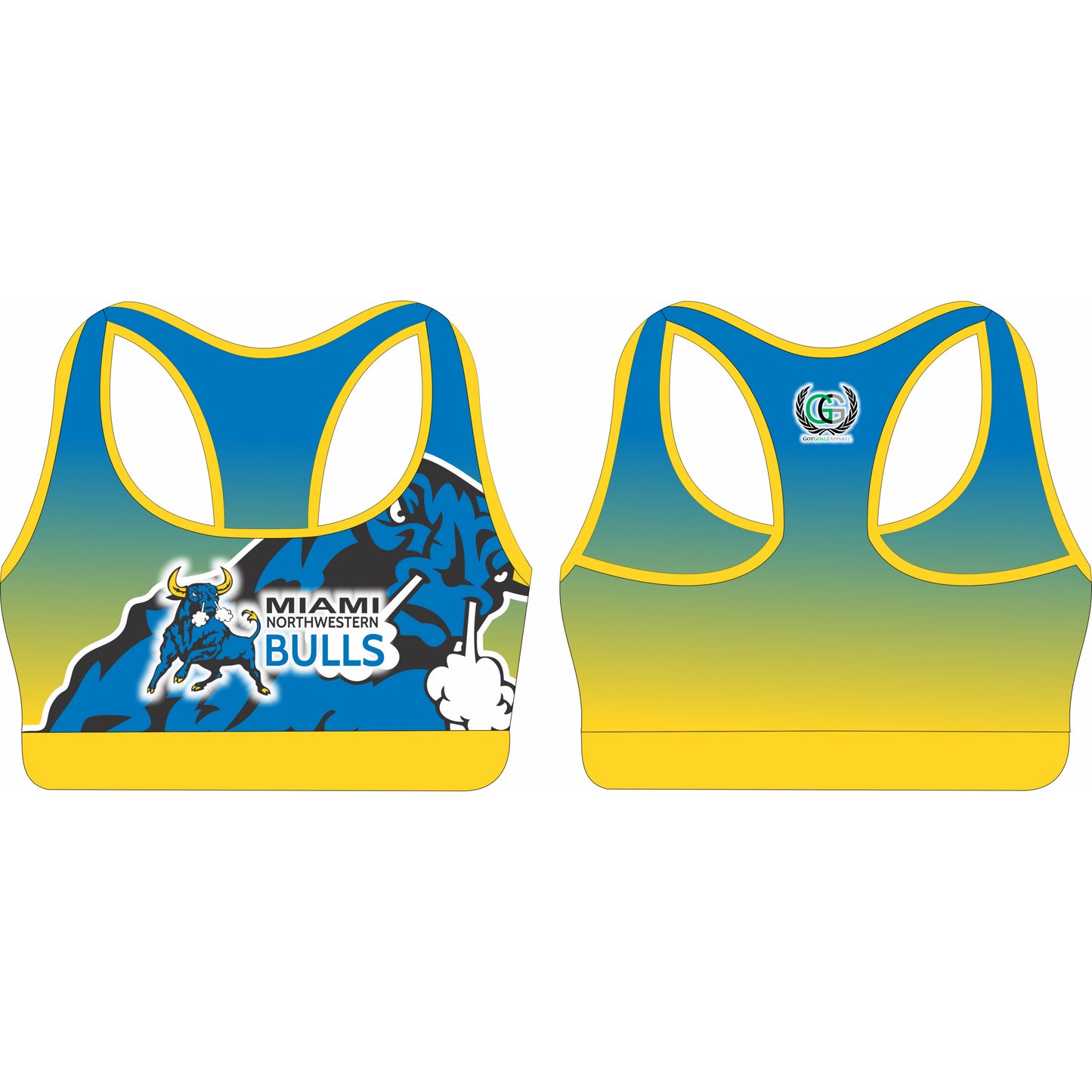 MNW Bulls Sports Bra (Blue and Gold)