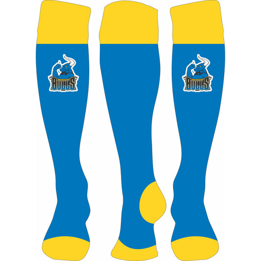 MNW Bulls NEW STYLE COMPRESSION Cycling Socks Blue and Gold (PRE-ORDER)