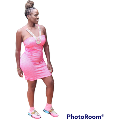 Pink Dress with Crystal Embellishment